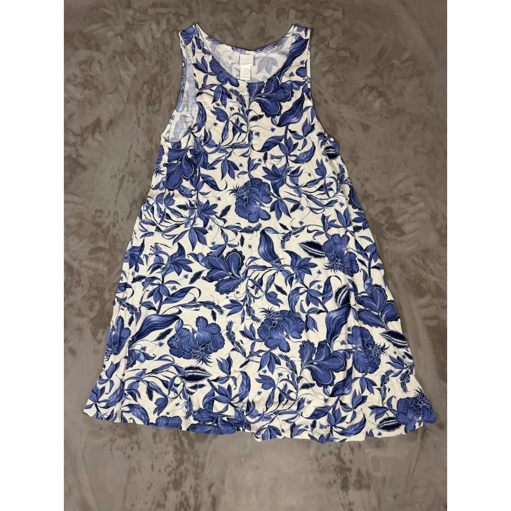 HM Blue White Floral Sleeveless A-Line Mini Dress Tank Jersey Summer Small